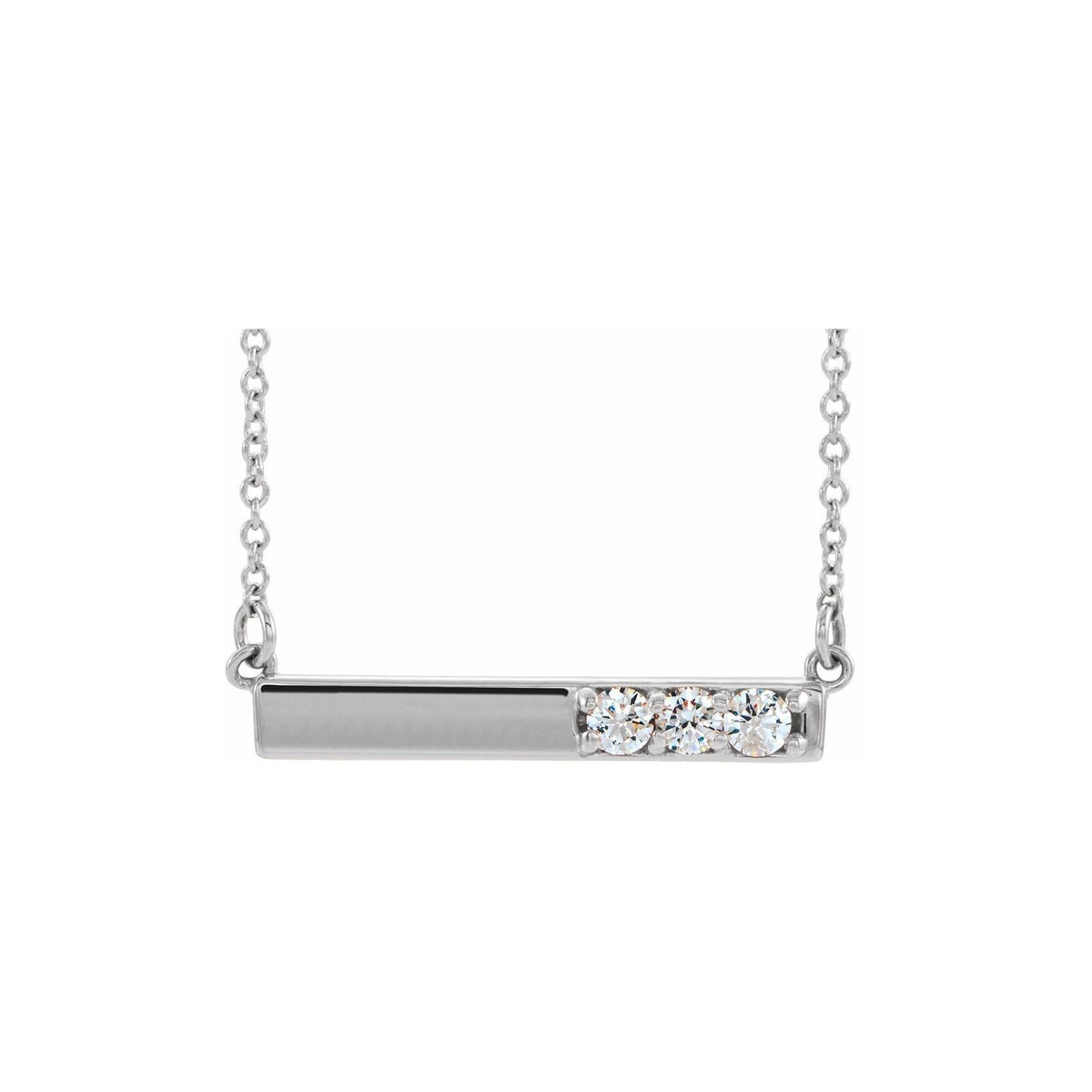 14K White Gold Partial Diamond Bar Necklace