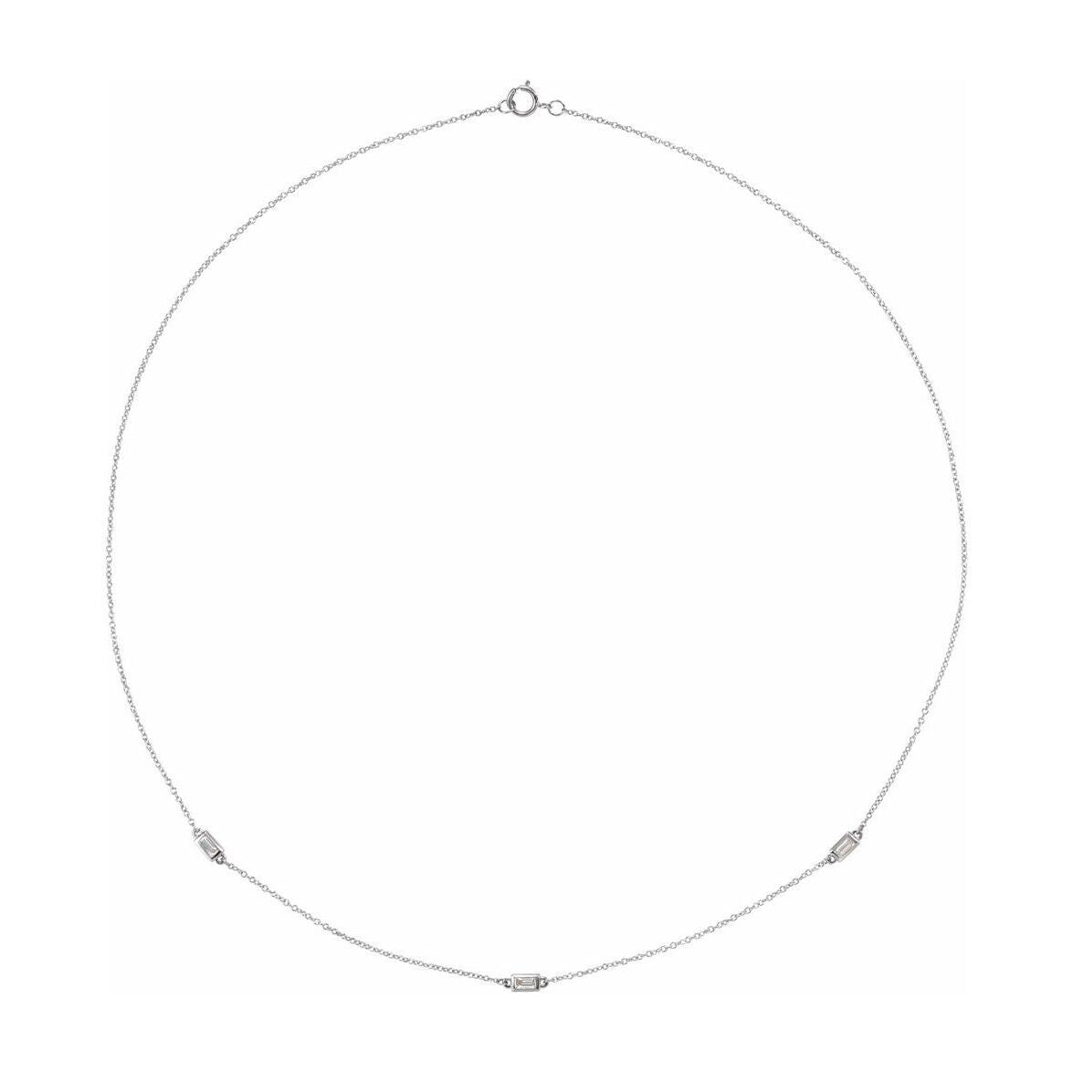 14K Yellow Gold Three Baguette Diamond Station Necklace