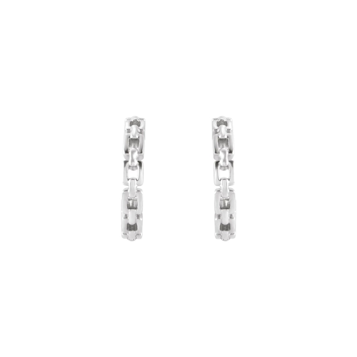 14K White Gold Mini Chain Link Hoop Earrings