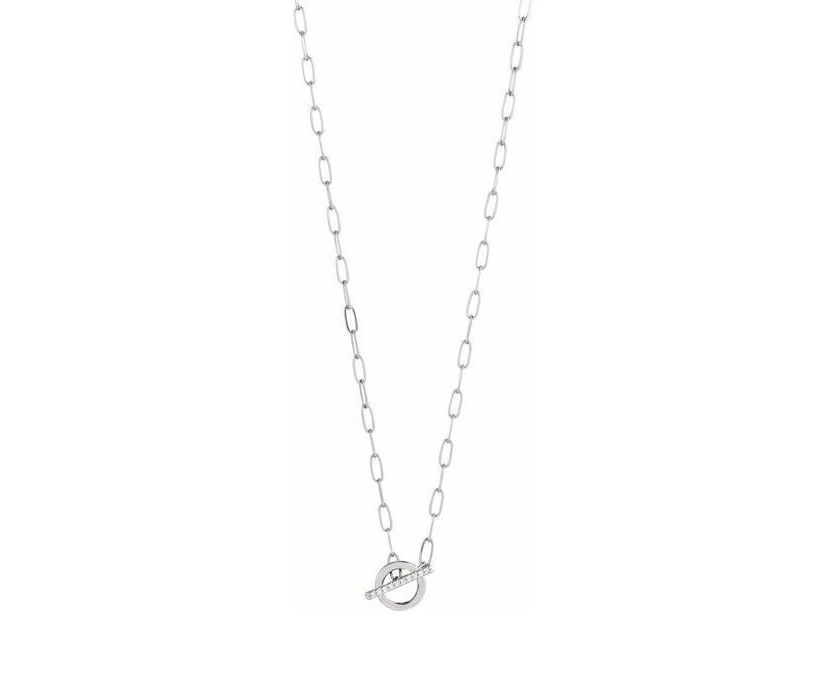 14K White Gold Diamond Toggle Paperclip Necklace