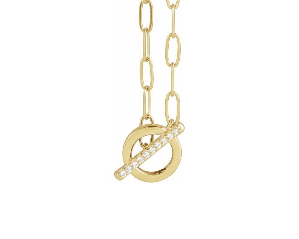 14K Yellow Gold Diamond Toggle Paperclip Necklace