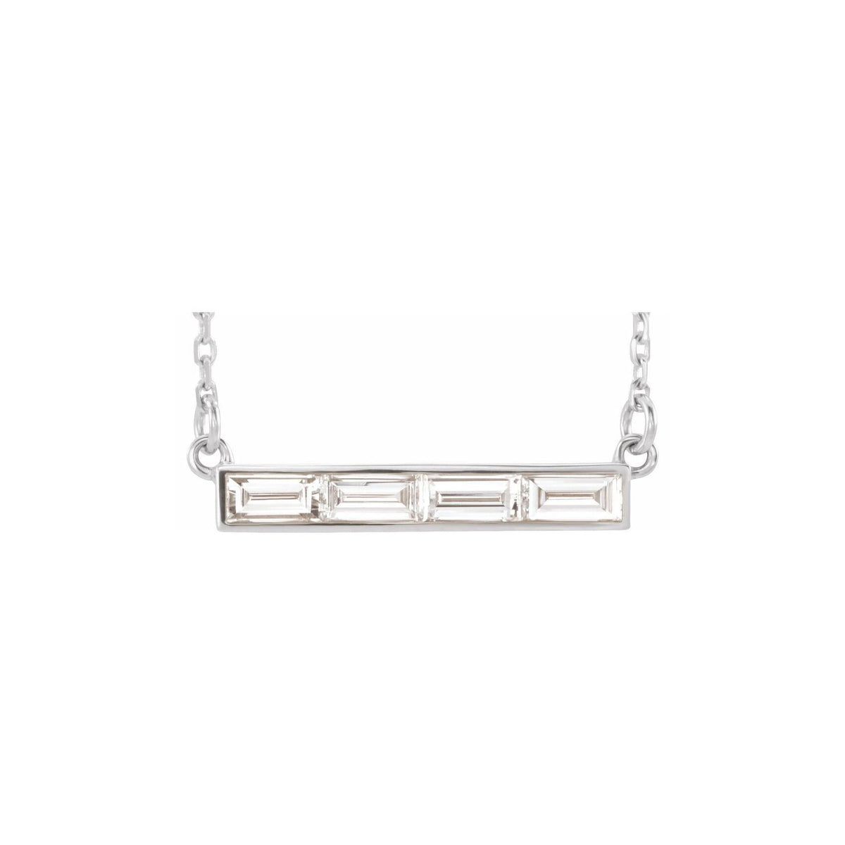 14K White Gold 1/2 Carat Diamond Baguette Bar Necklace