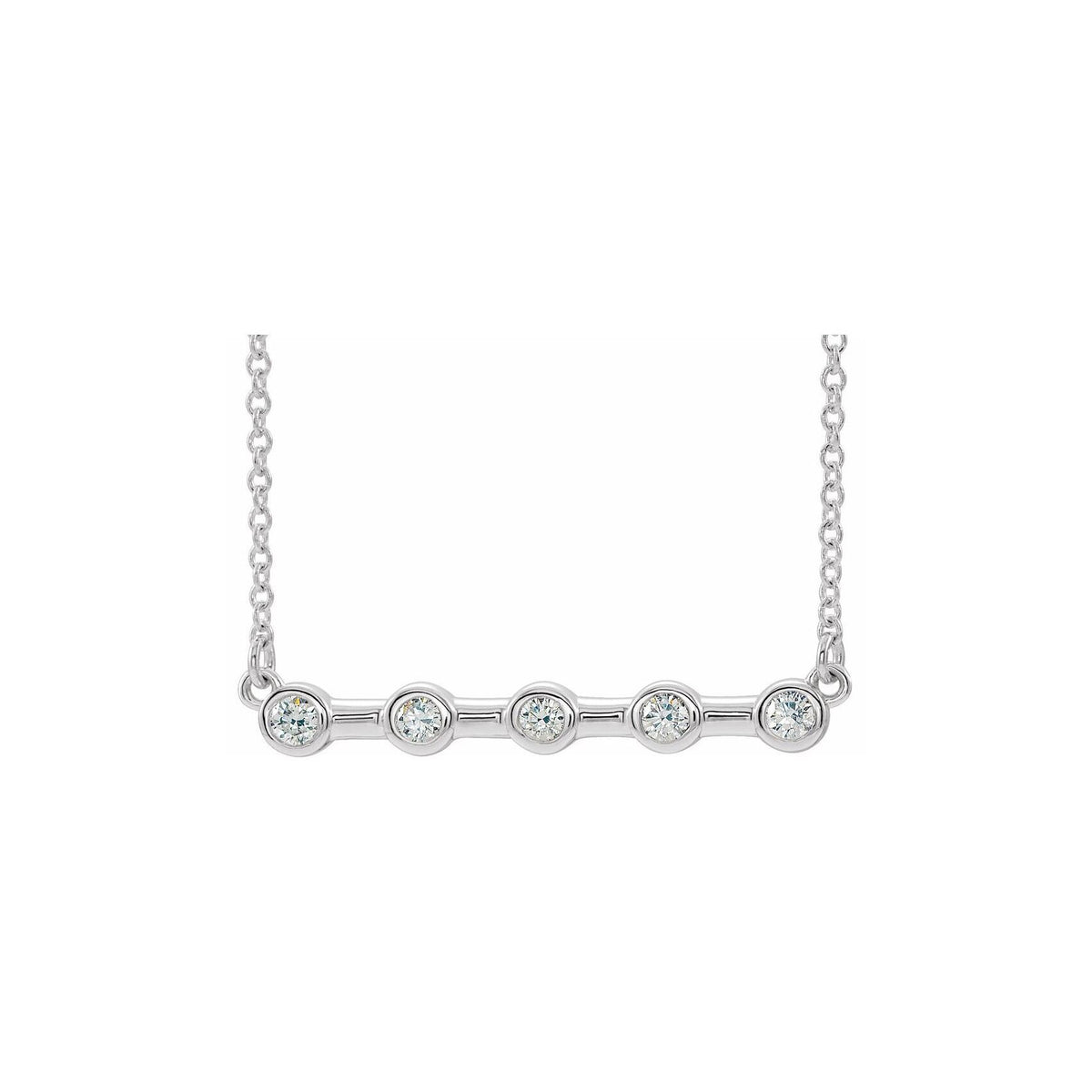 14K White Gold Bezel-Set Diamond Bar Necklace