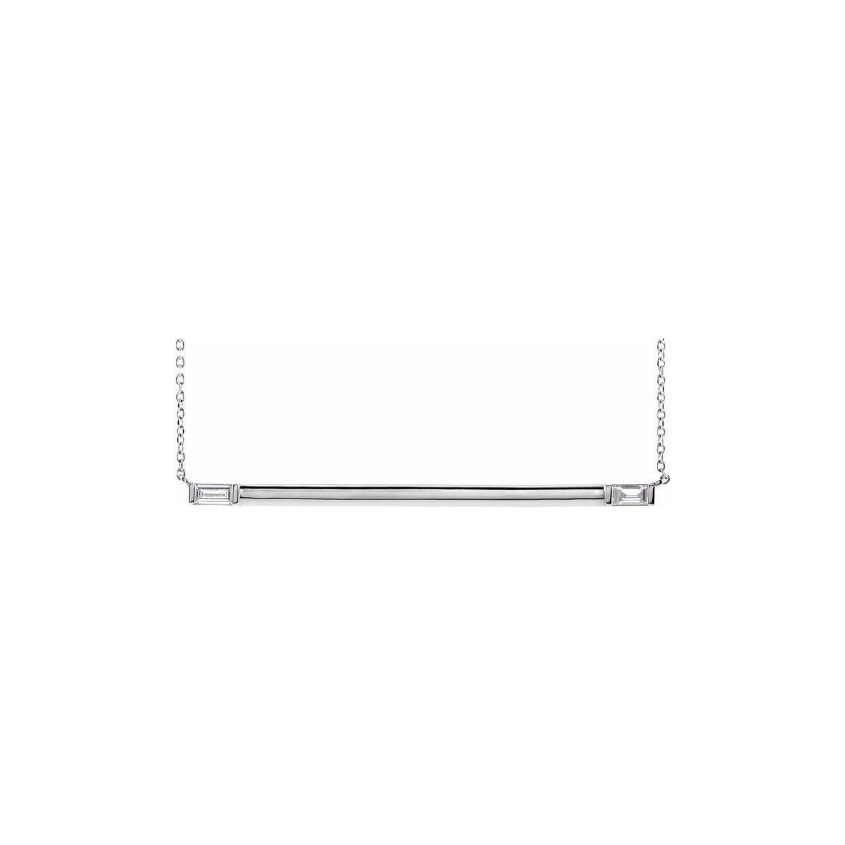 14K White Gold Double Baguette Diamond Elongated Bar Necklace