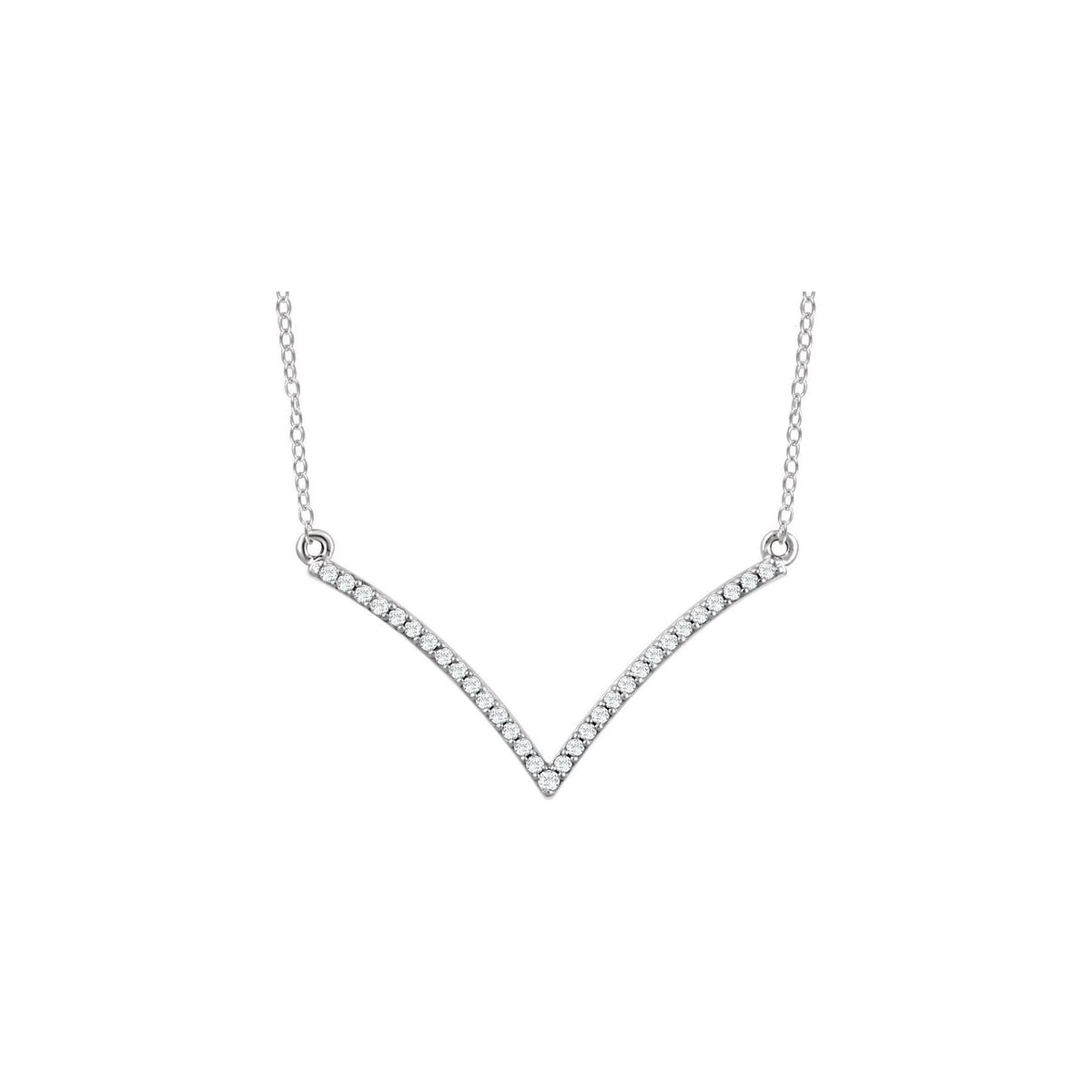 14K White Gold Diamond V Necklace