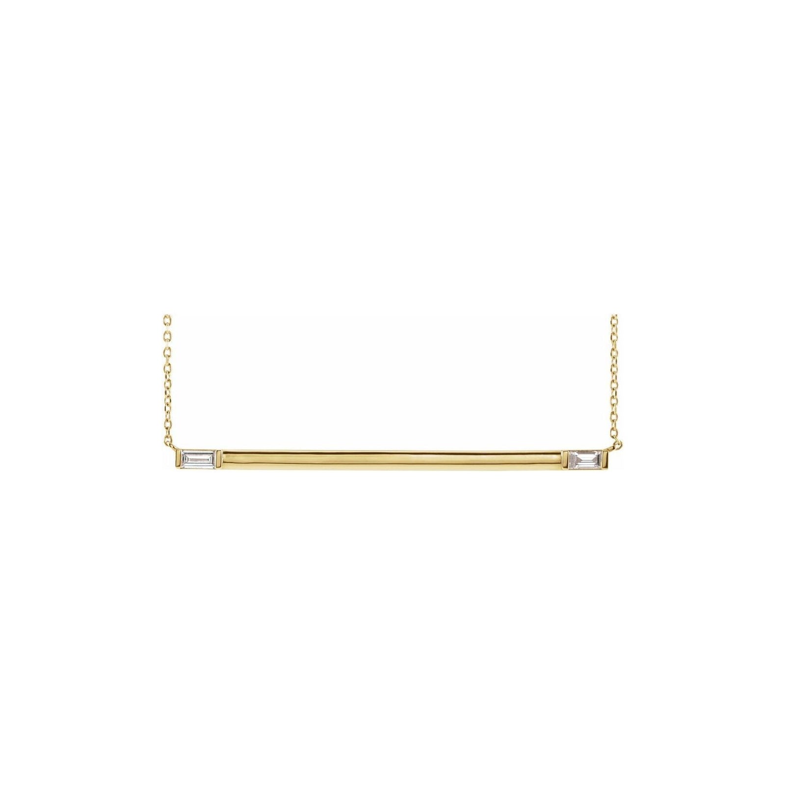 14K Yellow Gold Double Baguette Diamond Elongated Bar Necklace