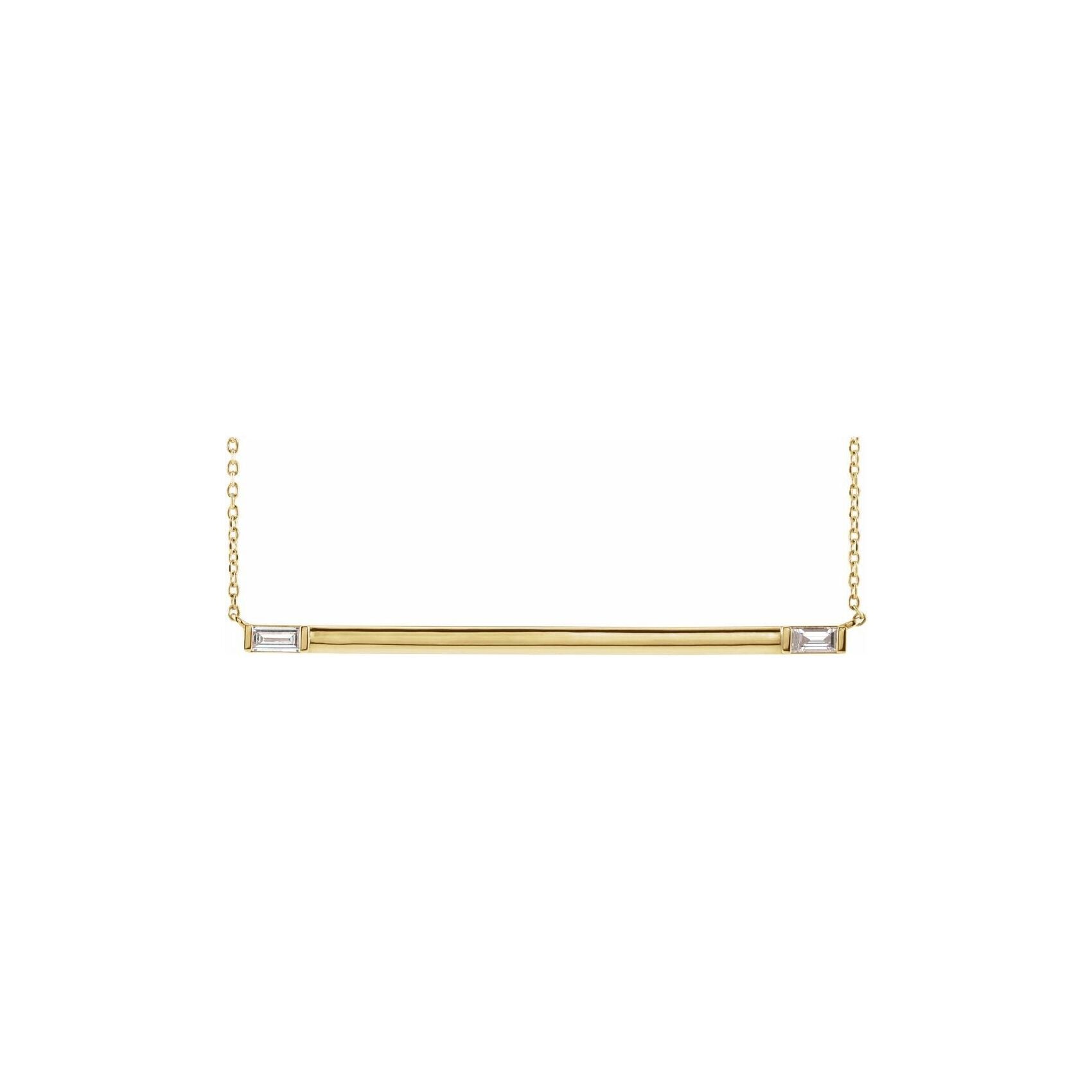 14K Yellow Gold Double Baguette Diamond Elongated Bar Necklace