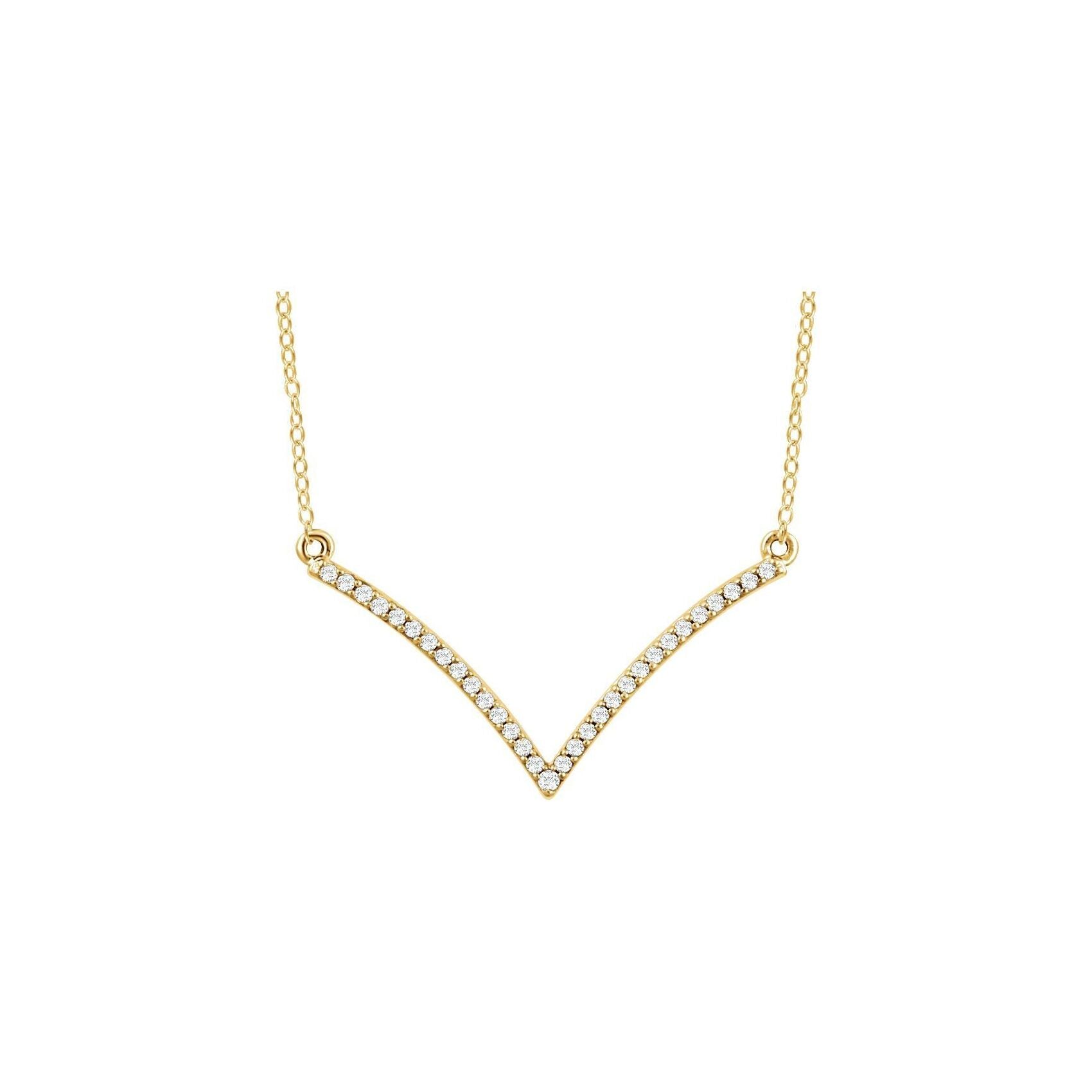 14K Yellow Gold Diamond V Necklace