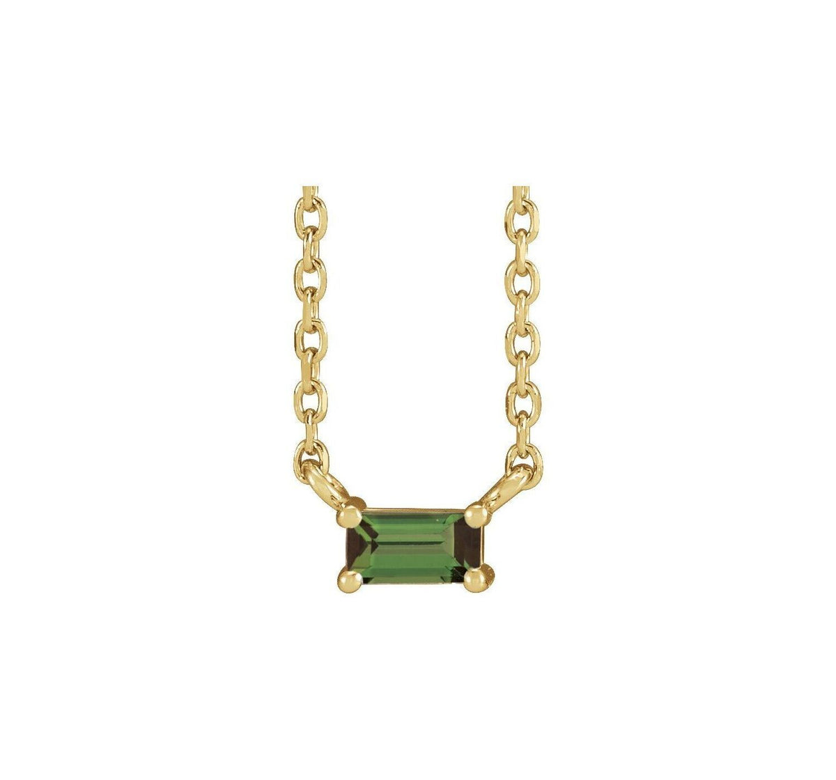 14K Yellow Gold Green Tourmaline Baguette Necklace