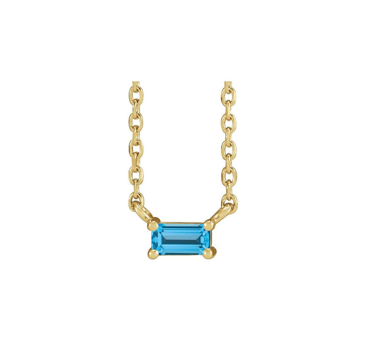 14K Yellow Gold Blue Topaz Baguette Necklace