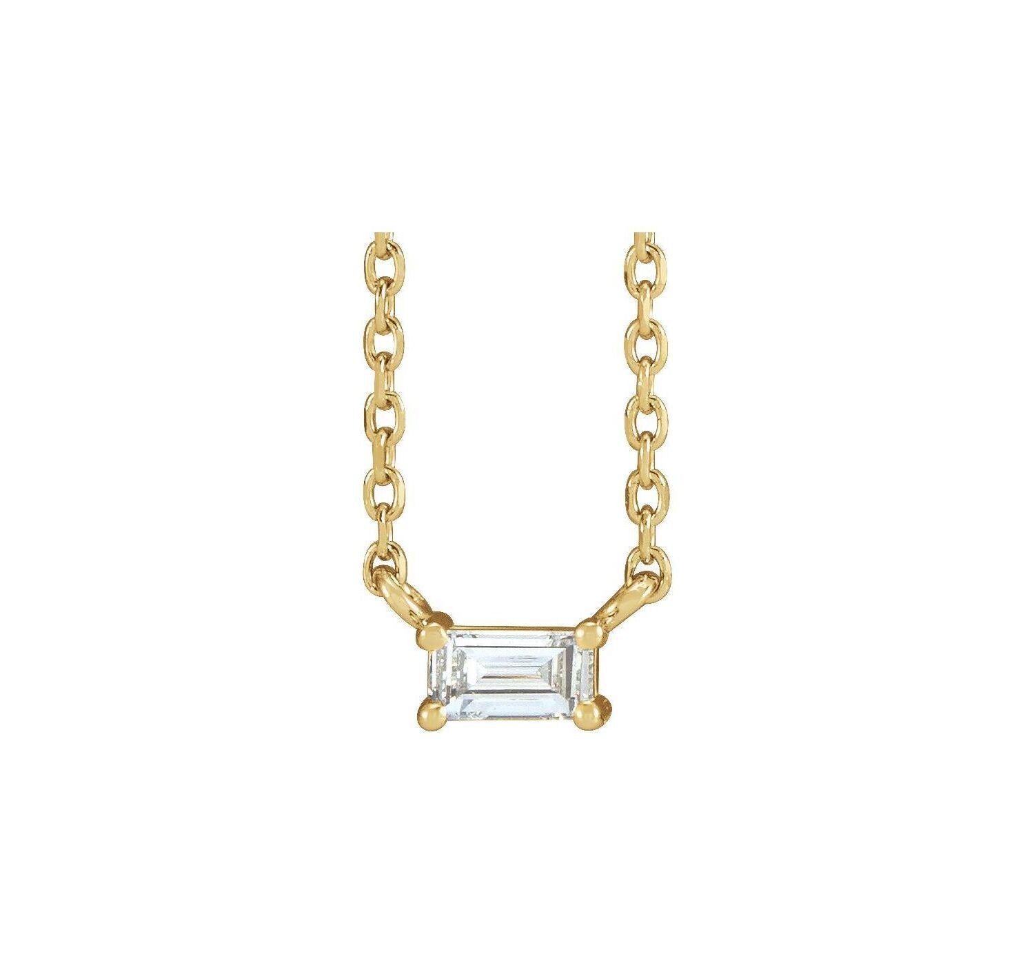 14K Yellow Gold Diamond Baguette Necklace