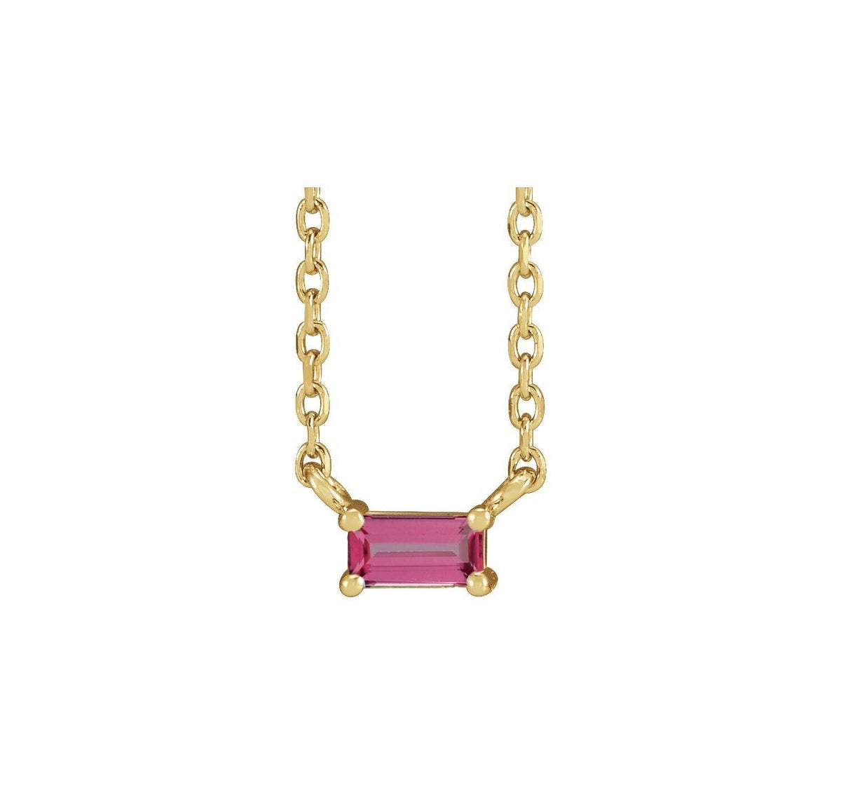 14K Yellow Gold Pink Tourmaline Baguette Necklace