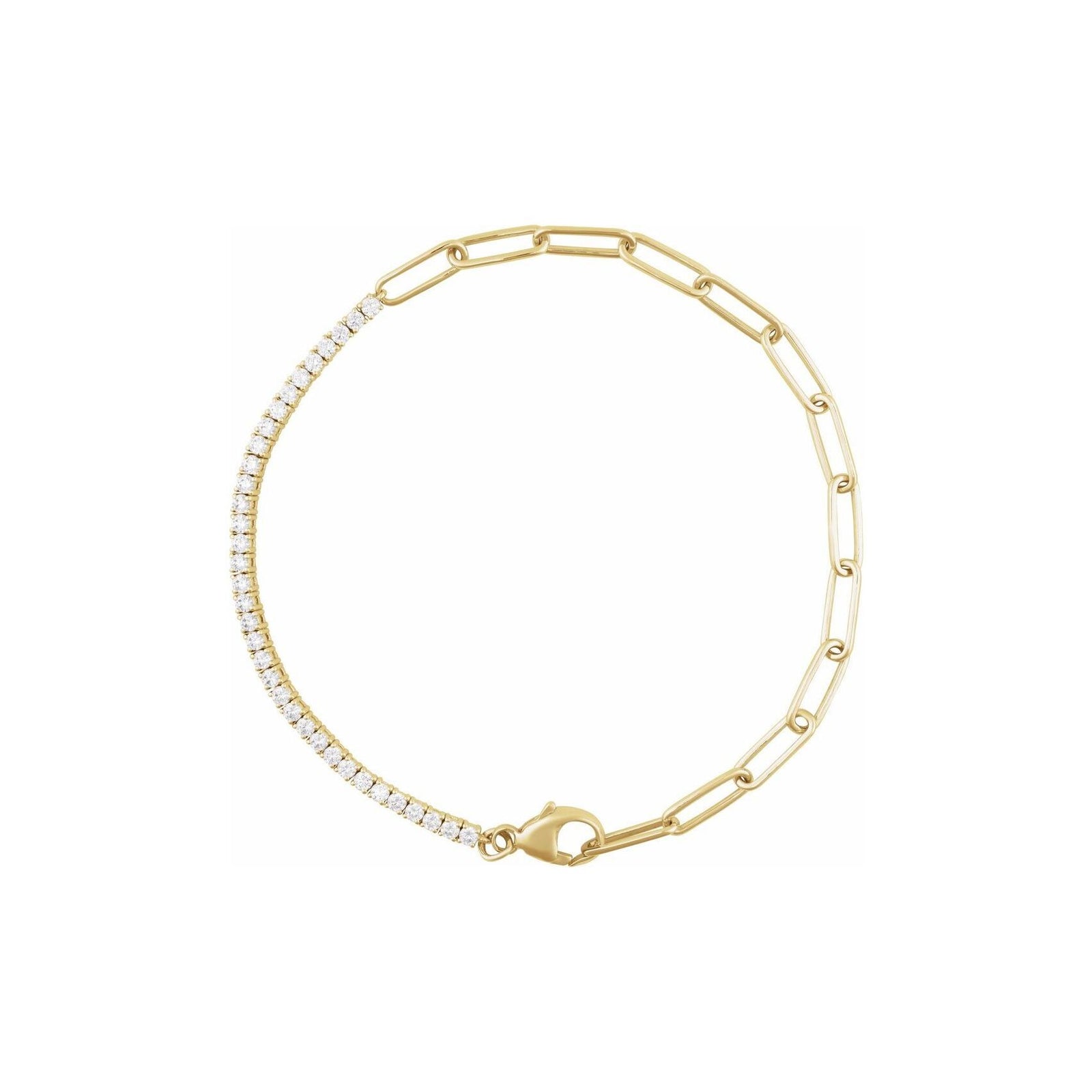 14K Yellow Gold Diamond Tennis and Paperclip Split Bracelet