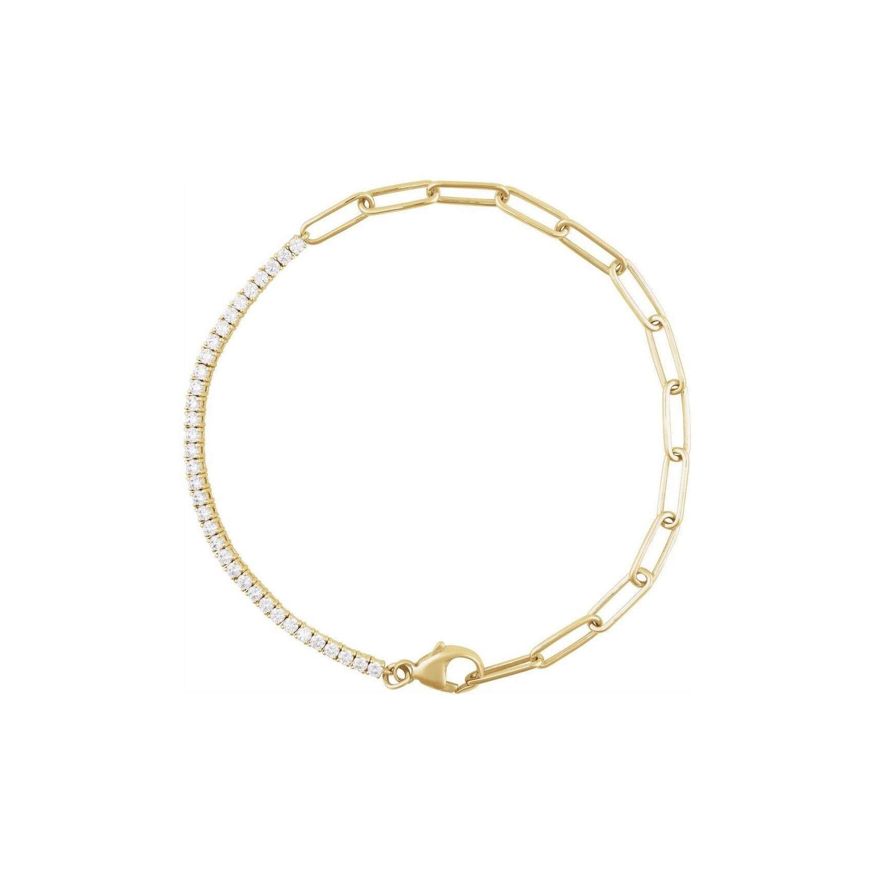 14K Yellow Gold Diamond Tennis and Paperclip Split Bracelet