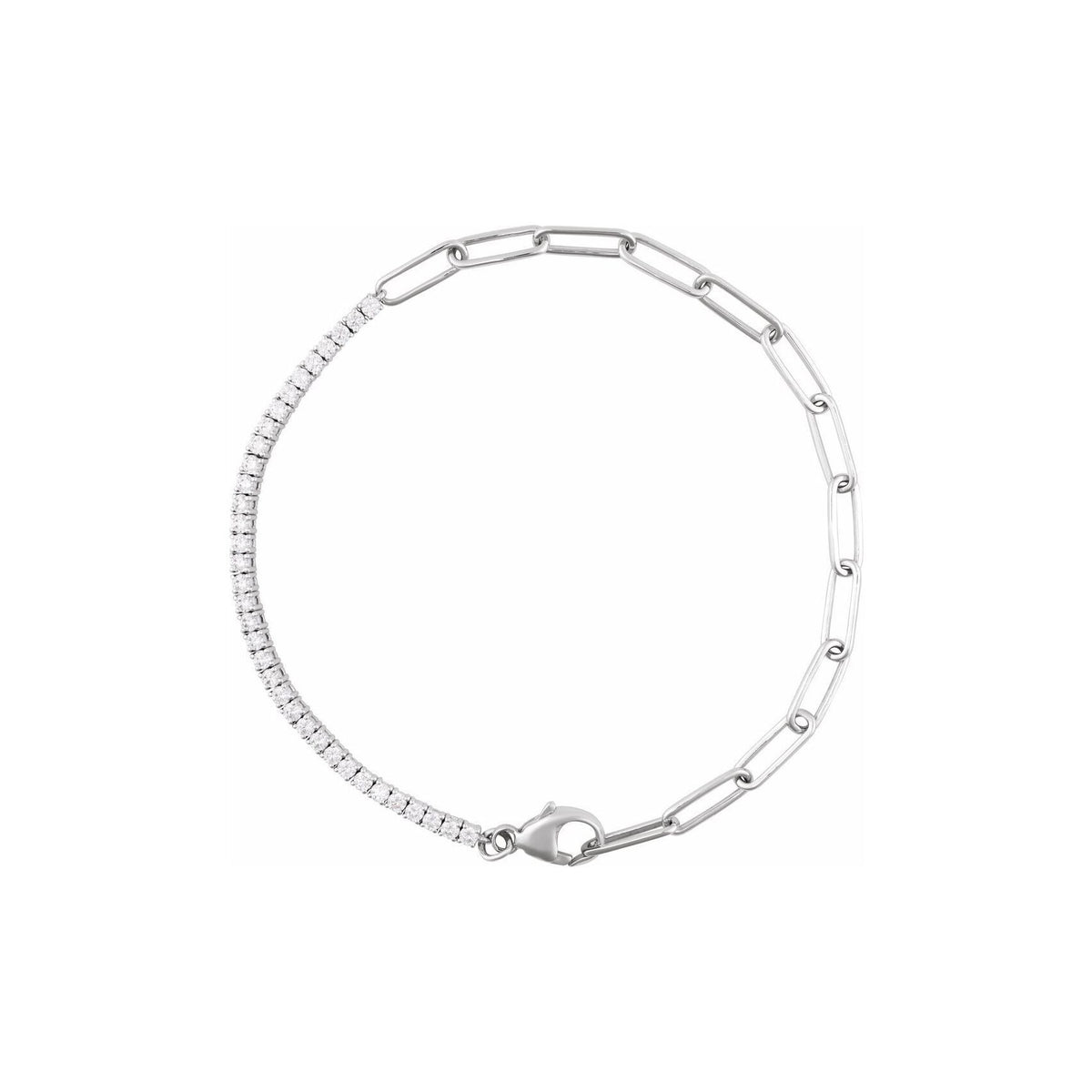 14K White Gold Diamond Tennis and Paperclip Split Bracelet