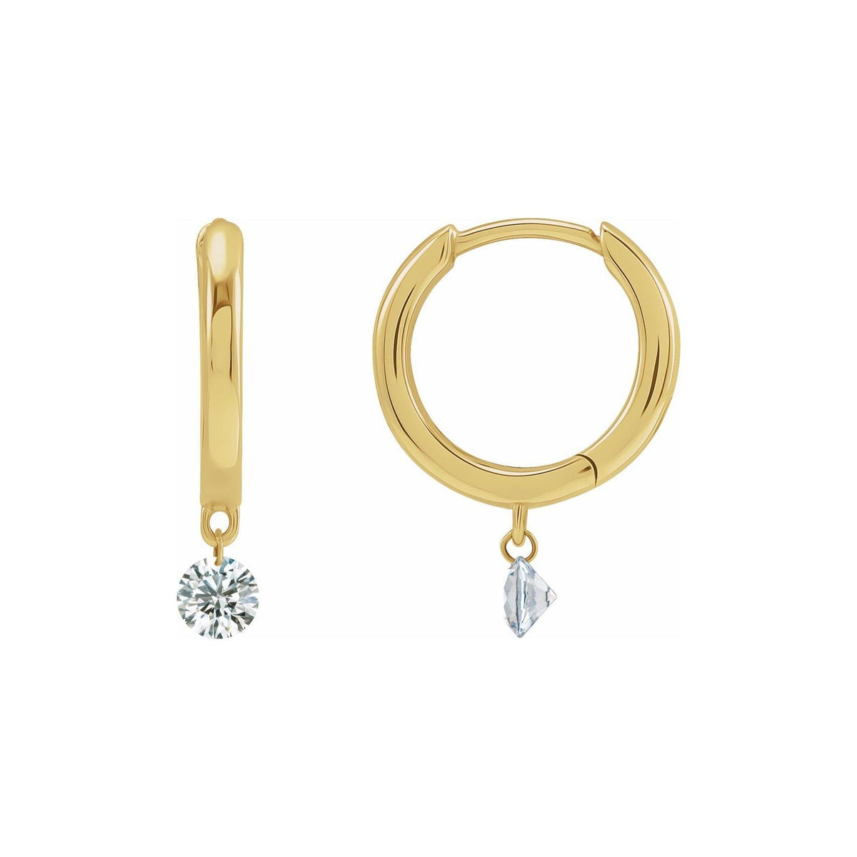 14K Yellow Gold Drilled Diamond Mini Hoop Earrings