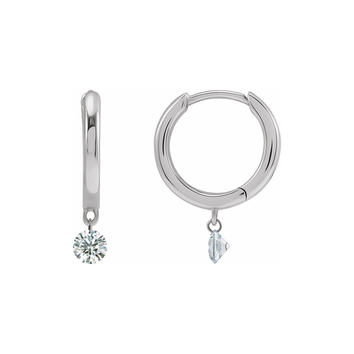 14K White Gold Drilled Diamond Mini Hoop Earrings