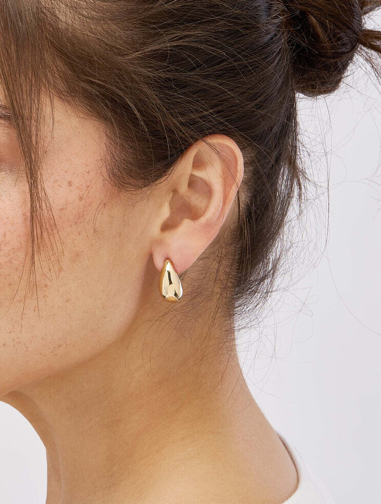 14K Yellow Gold Teardrop Dome Earrings