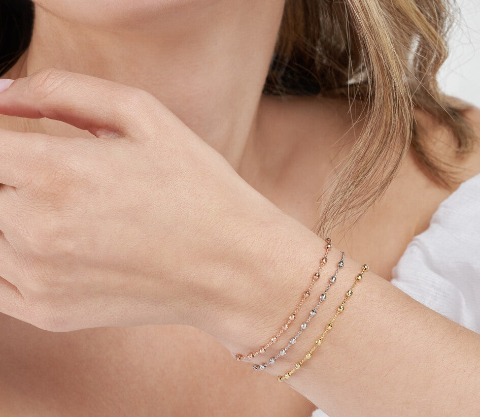 14K Yellow Gold Diamond Cut Bead Bracelet