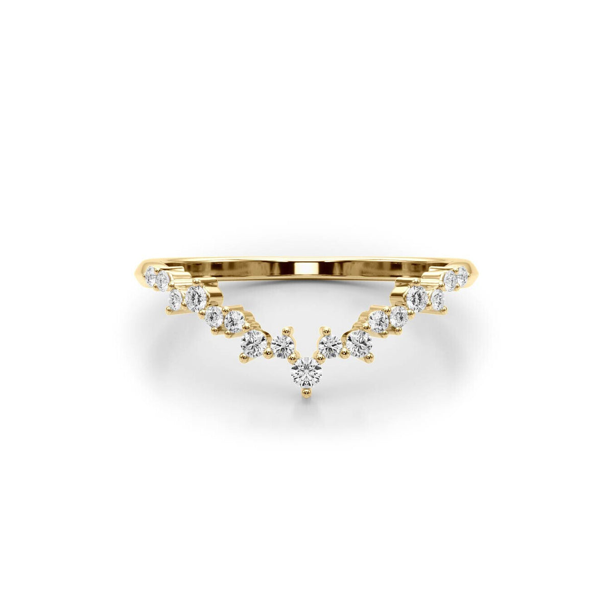 14K Yellow Gold Scattered Diamond Chevron Band