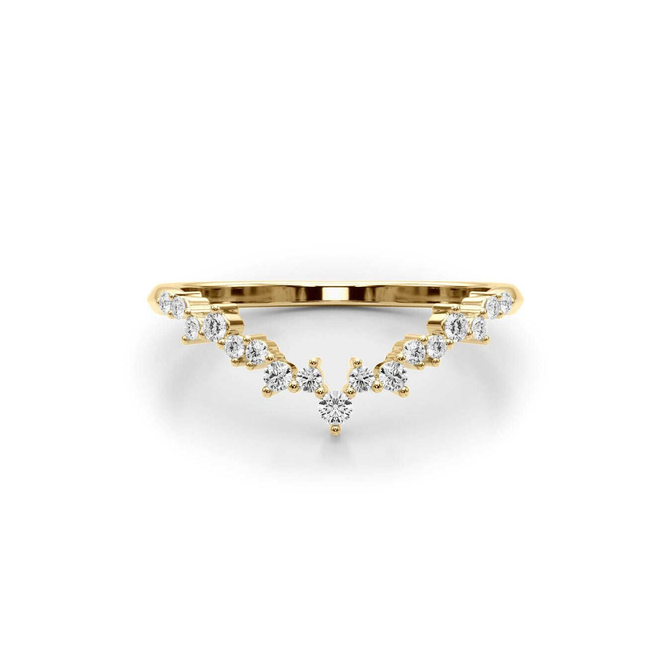 14K Yellow Gold Scattered Diamond Chevron Band