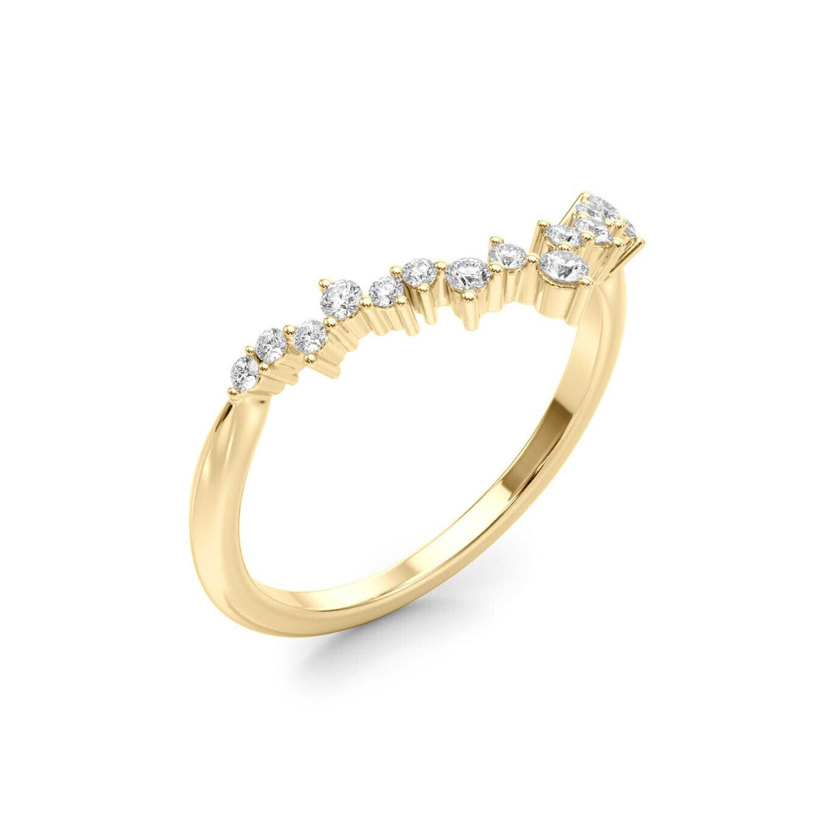 14K Yellow Gold Scattered Diamond Chevron Band