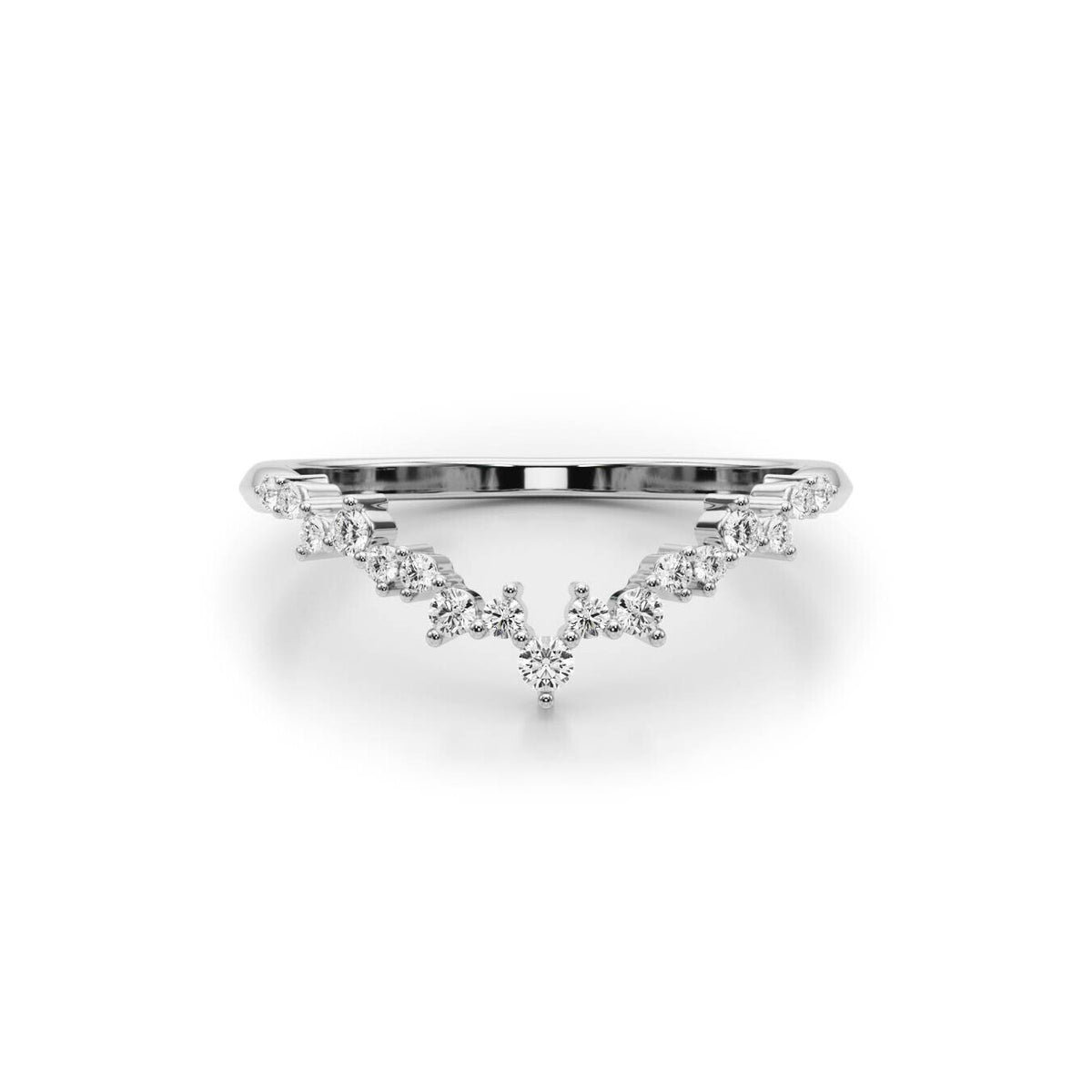 14K White Gold Scattered Diamond Chevron Band