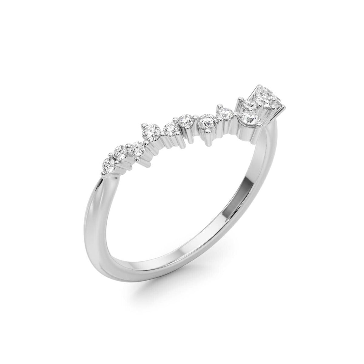 14K White Gold Scattered Diamond Chevron Band