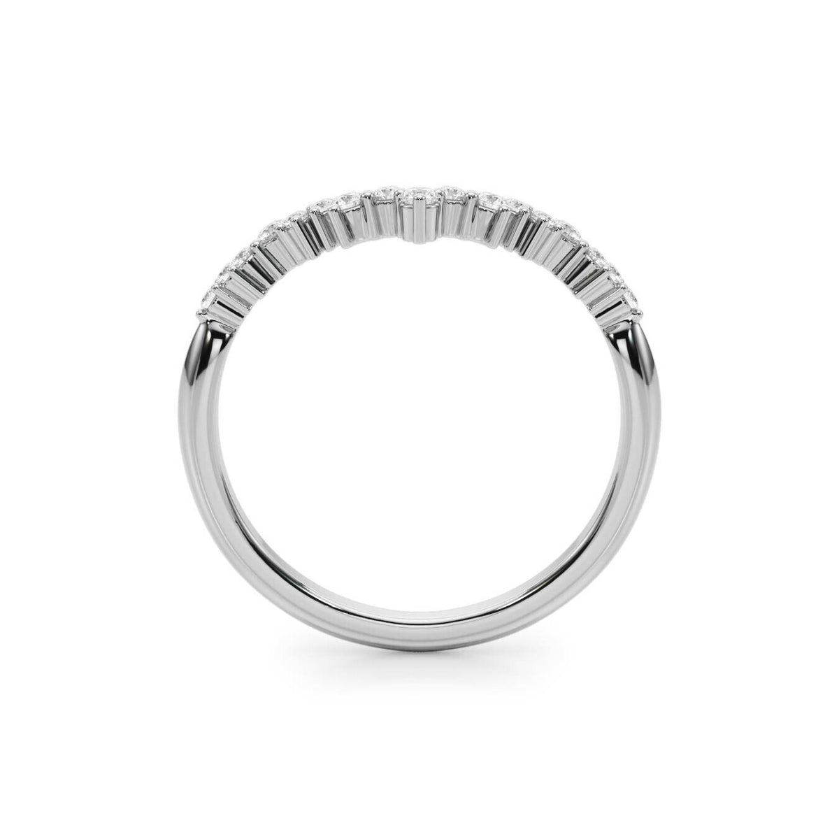 14K White Gold Scattered Diamond Chevron Band