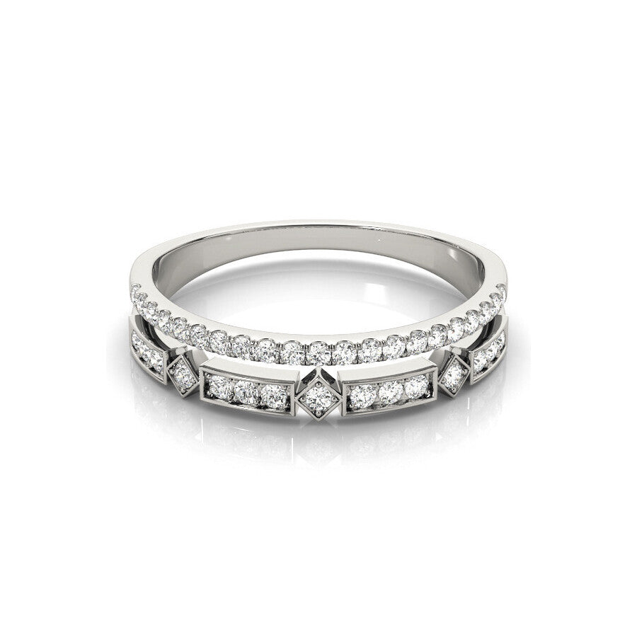 14K White Gold Geometric Double Diamond Band