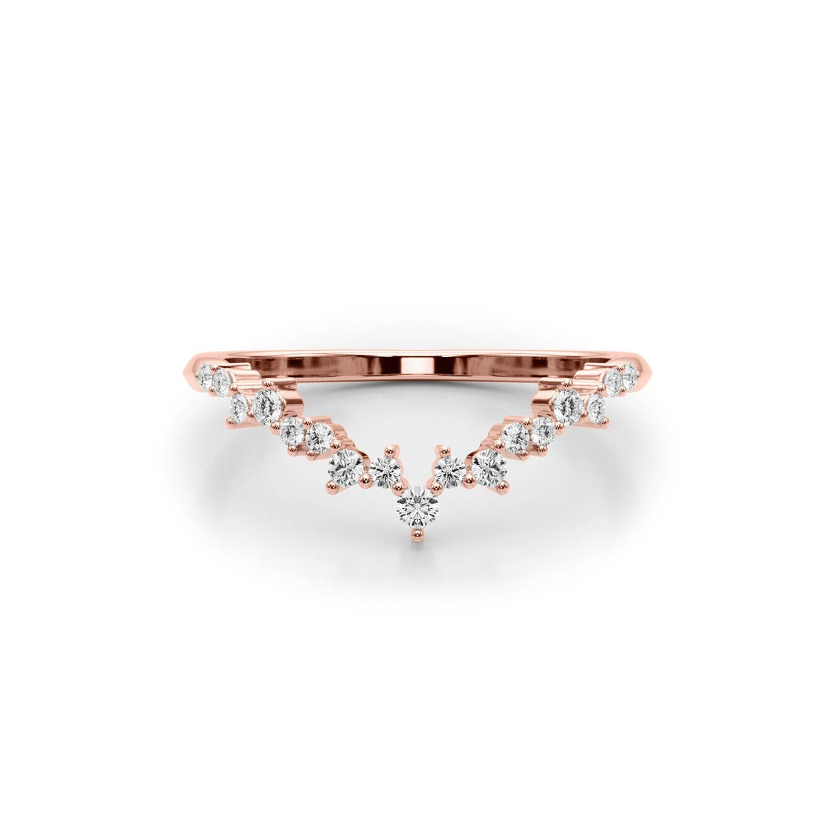 14K Rose Gold Scattered Diamond Chevron Band