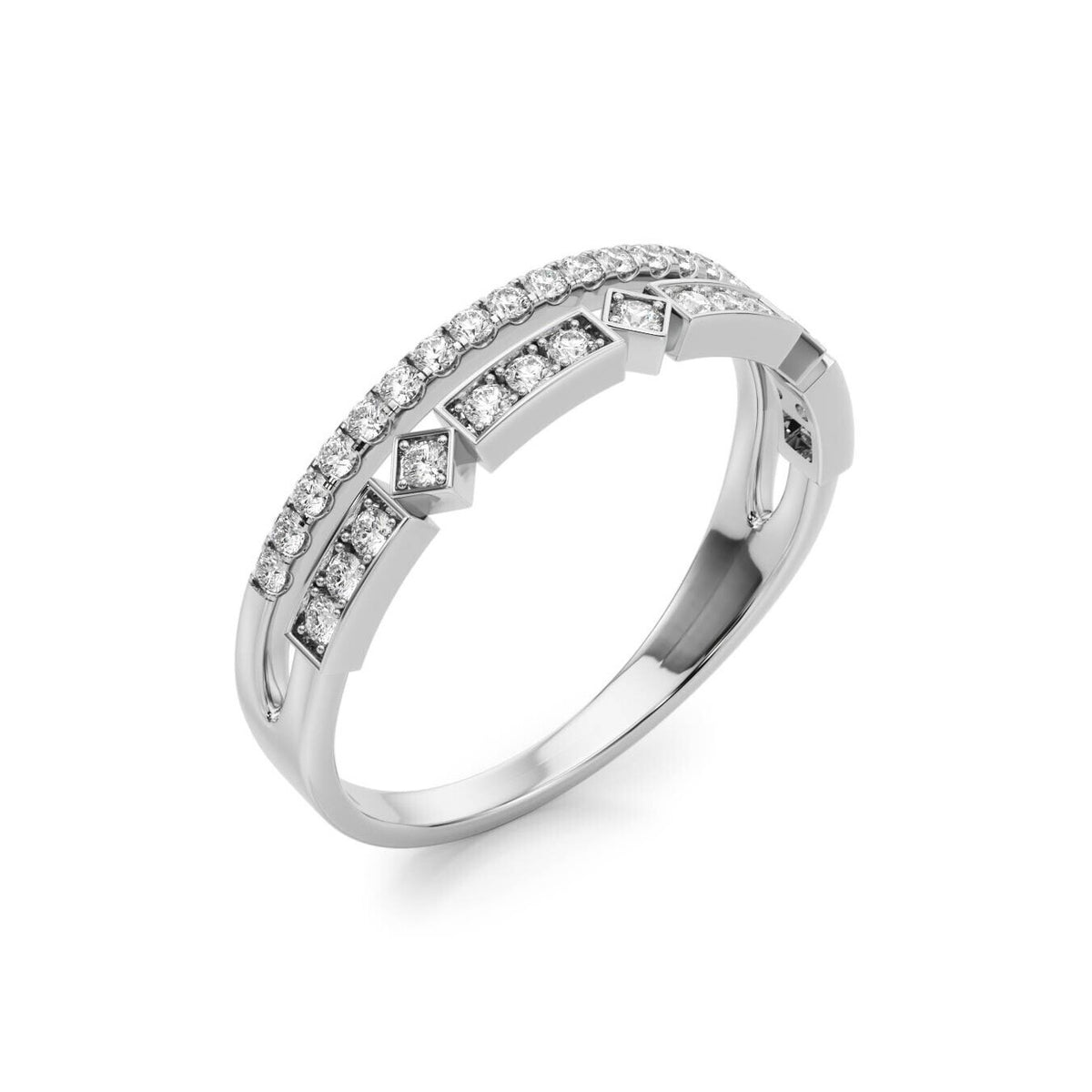 14K White Gold Geometric Double Diamond Band