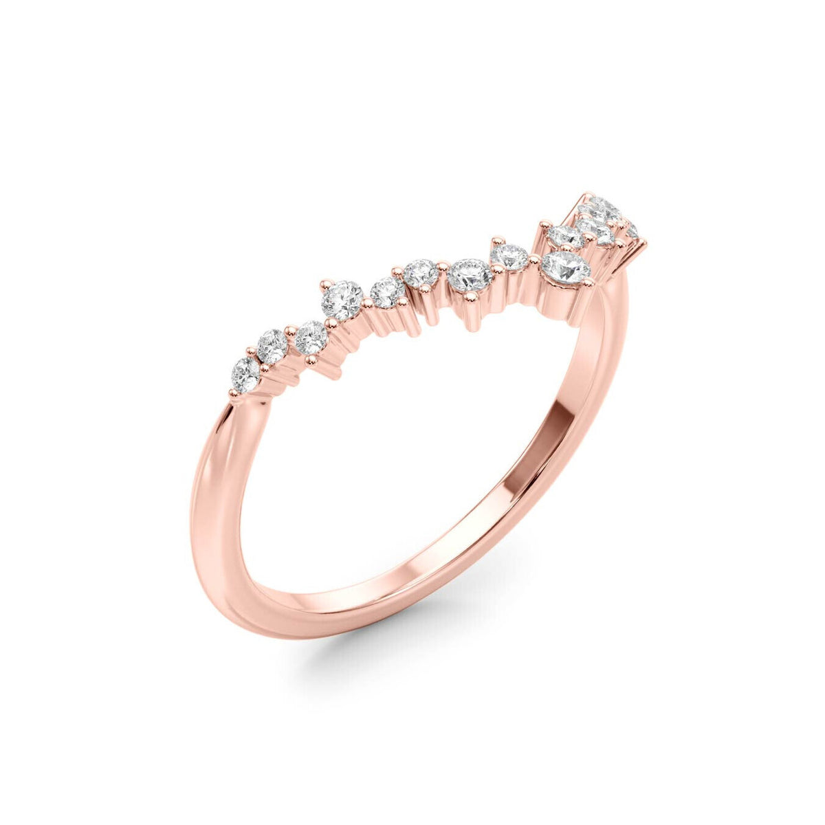 14K Rose Gold Scattered Diamond Chevron Band