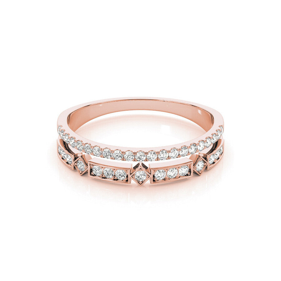 14K Rose Gold Geometric Double Diamond Band