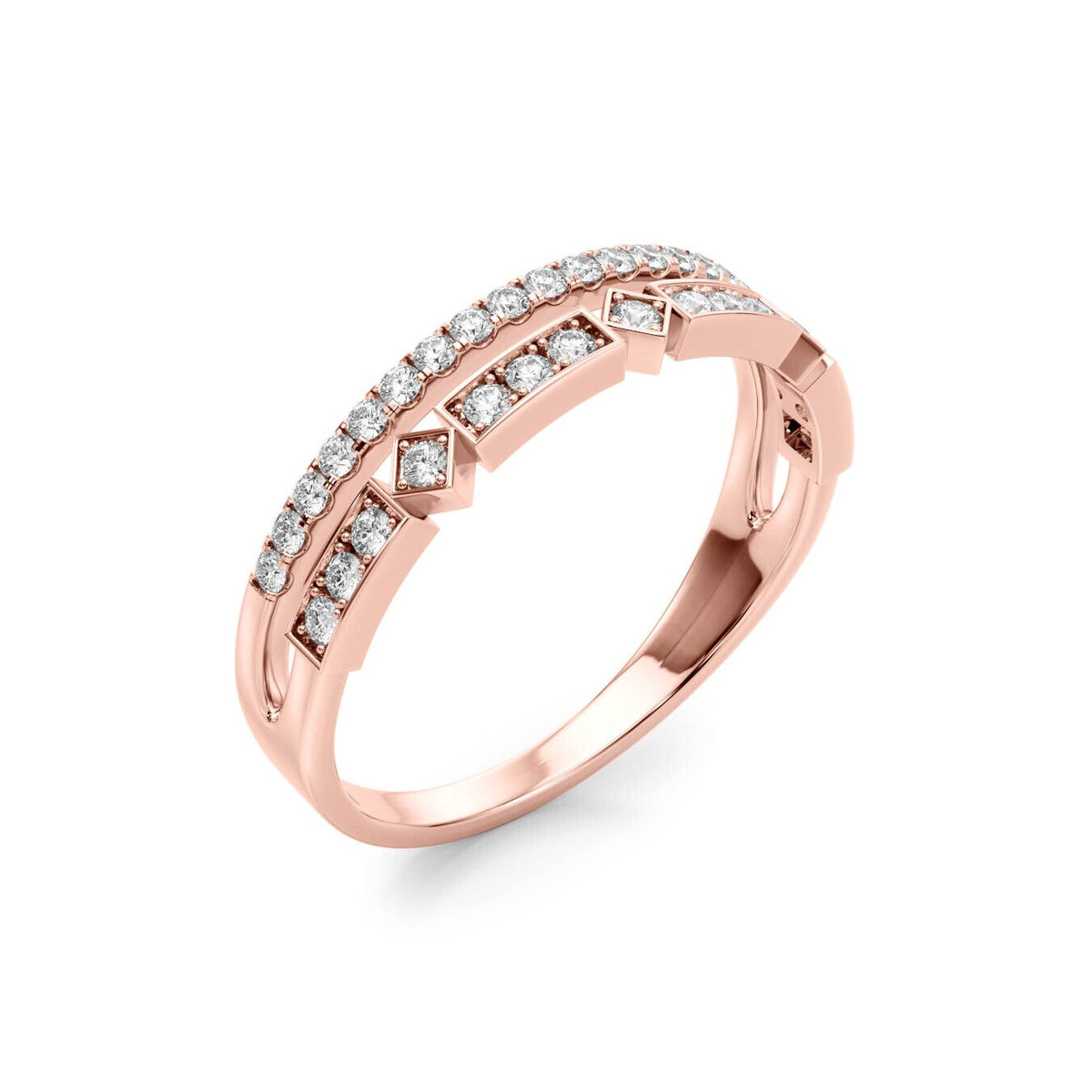 14K Rose Gold Geometric Double Diamond Band