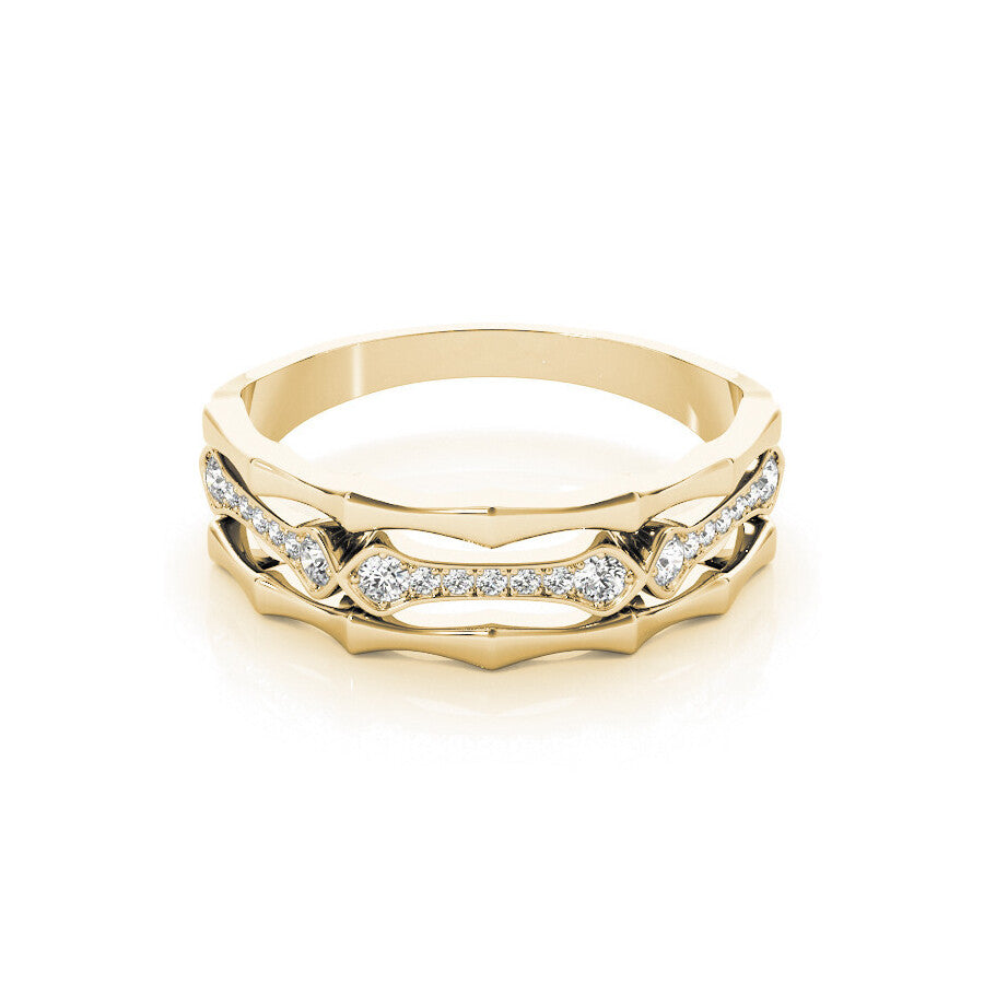 14K Yellow Gold Bamboo-Inspired Pavé Ring