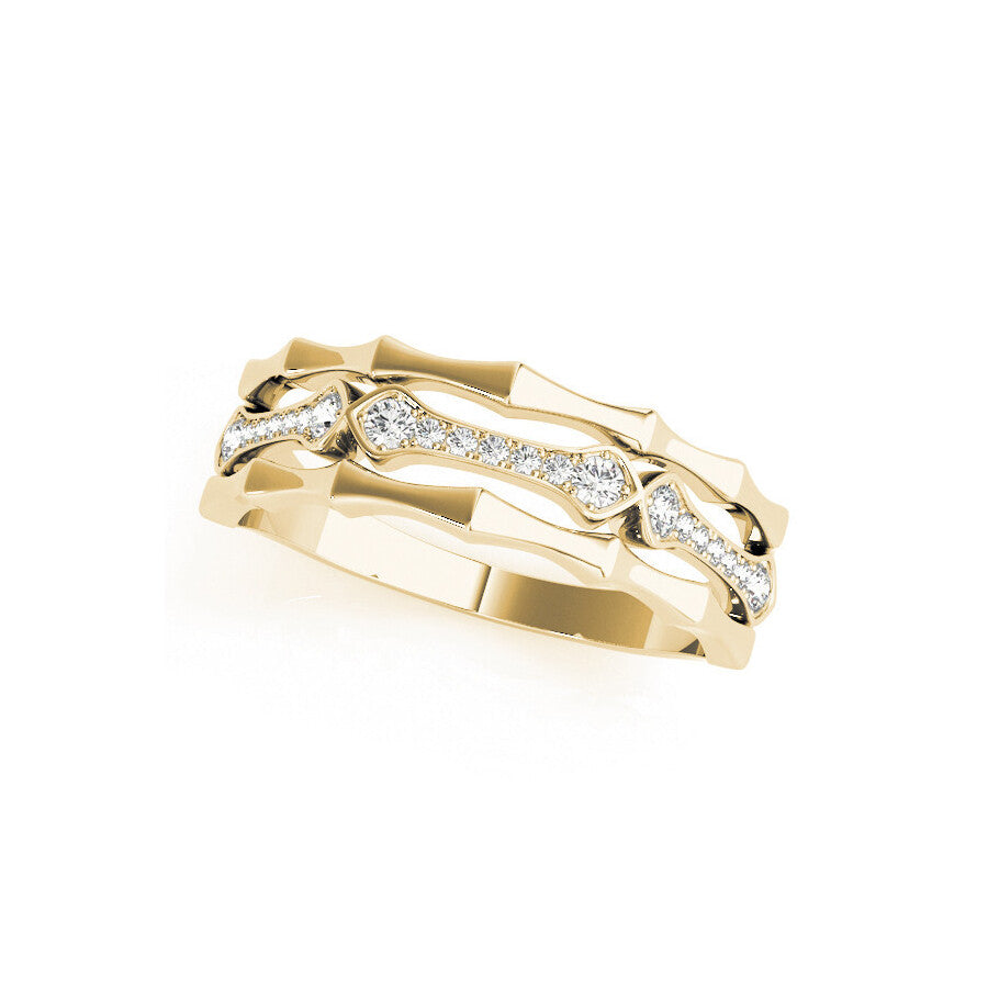 14K Yellow Gold Bamboo-Inspired Pavé Ring