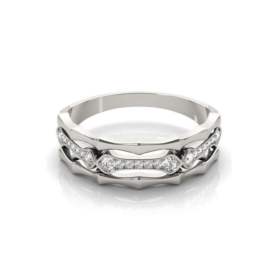 14K White Gold Bamboo-Inspired Pavé Ring