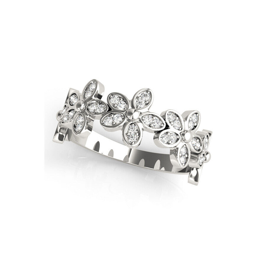 14K White Gold Diamond Flower Band