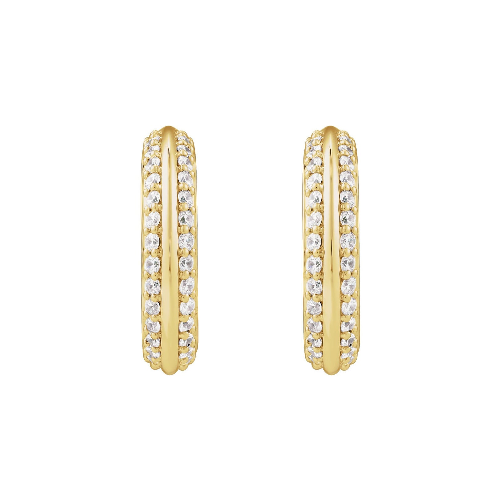 14K Yellow Gold Small Diamond Row Hoops