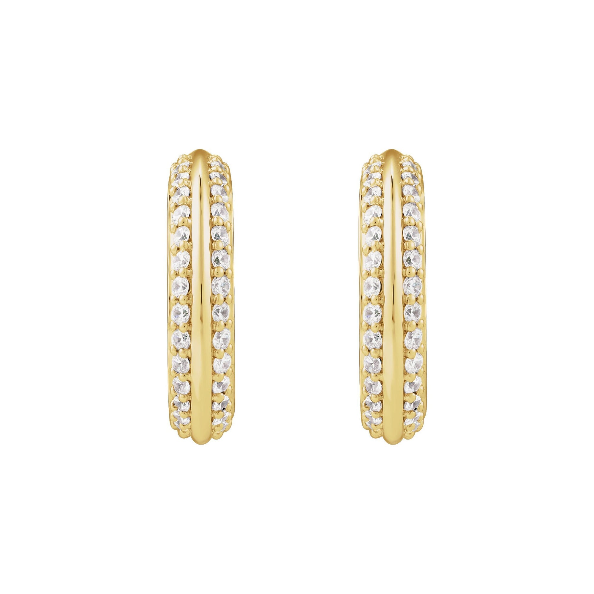 14K Yellow Gold Small Diamond Row Hoops