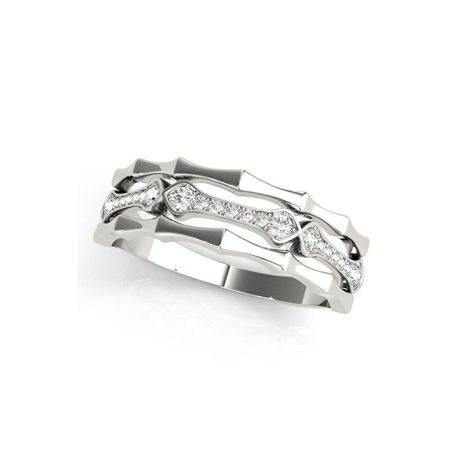 14K White Gold Bamboo-Inspired Pavé Ring