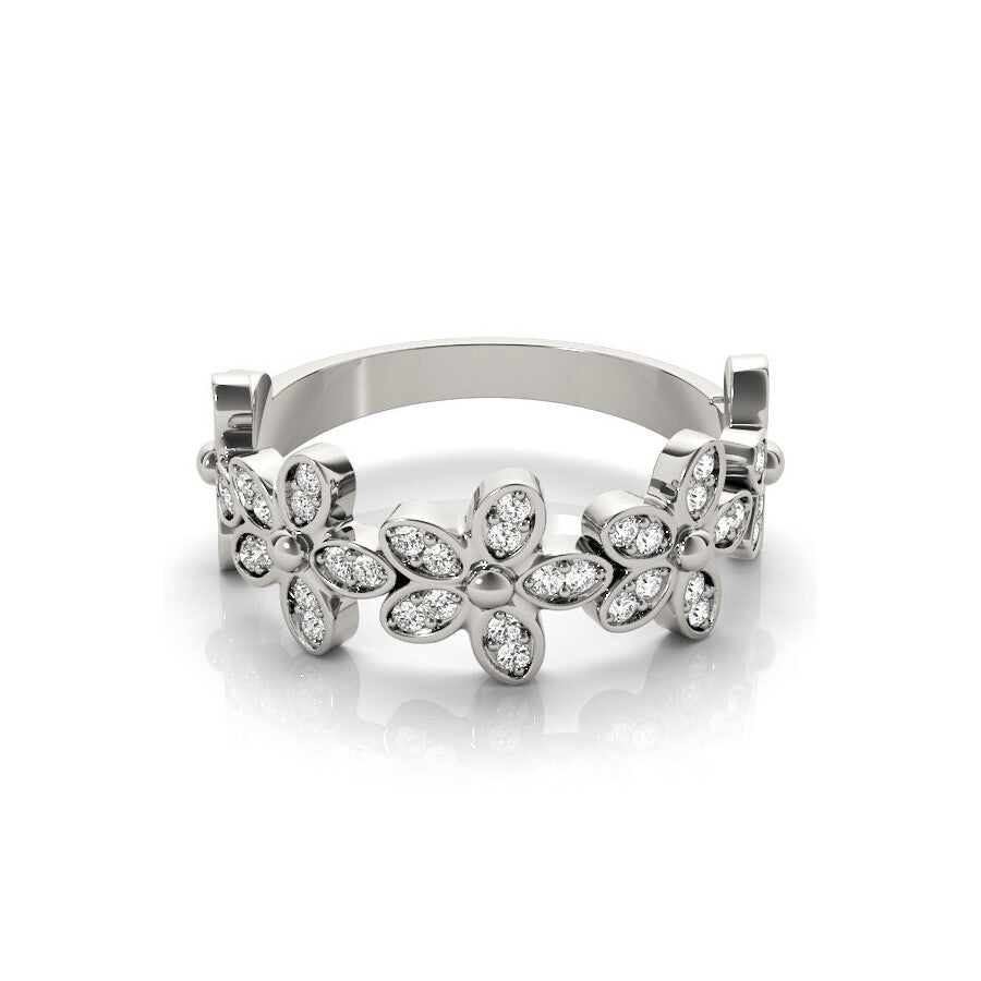 14K White Gold Diamond Flower Band