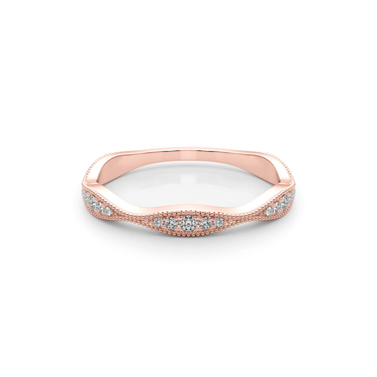 14K Rose Gold Diamond Pavé Wave Ring