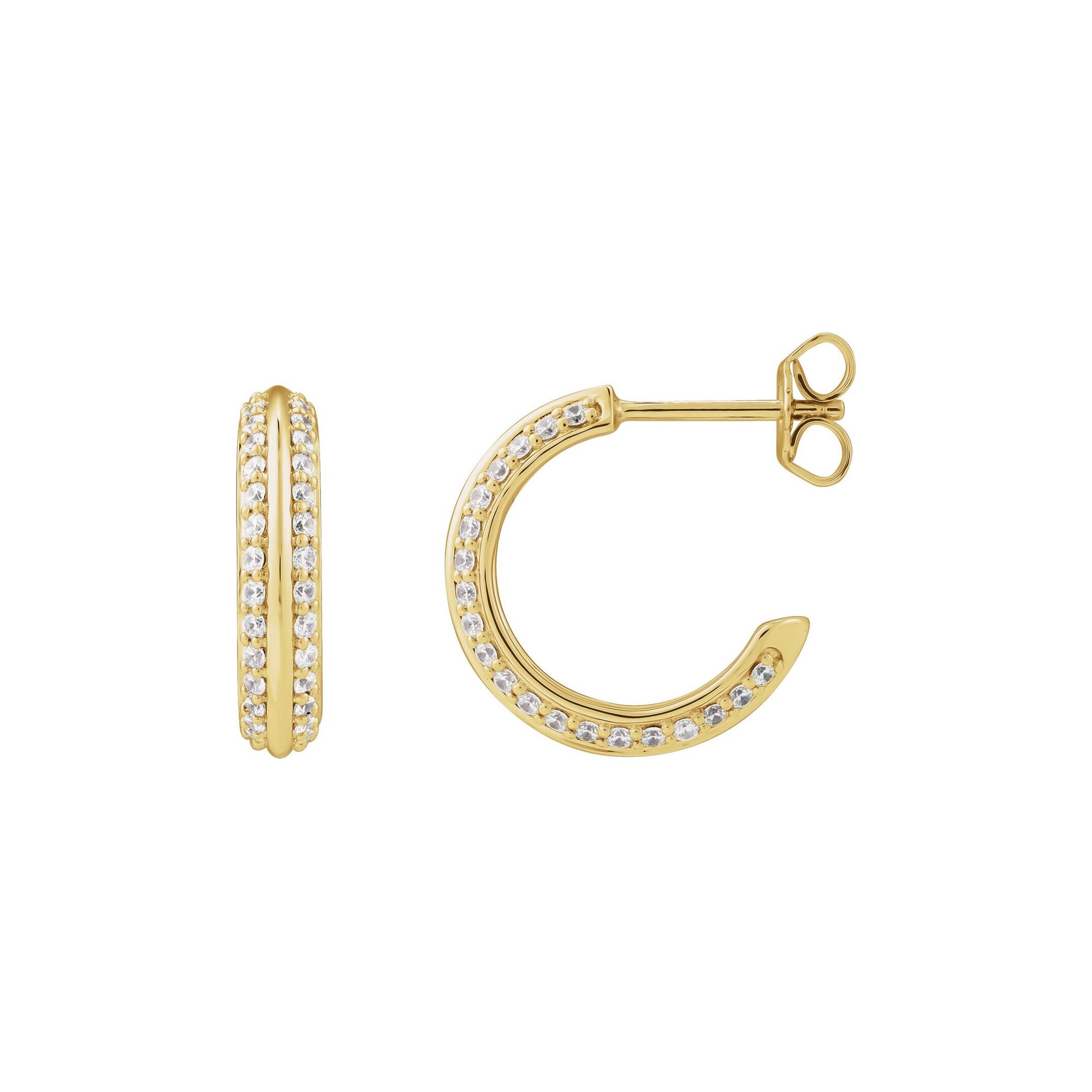 14K Yellow Gold Small Diamond Row Hoops