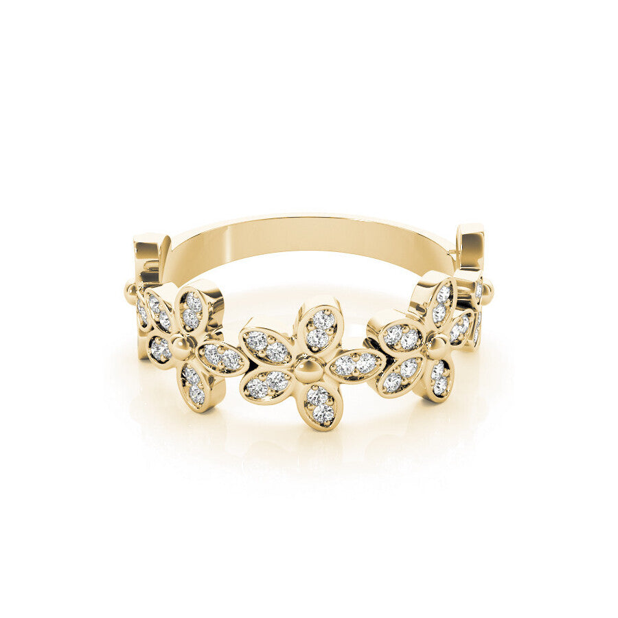 14K Yellow Gold Diamond Flower Band