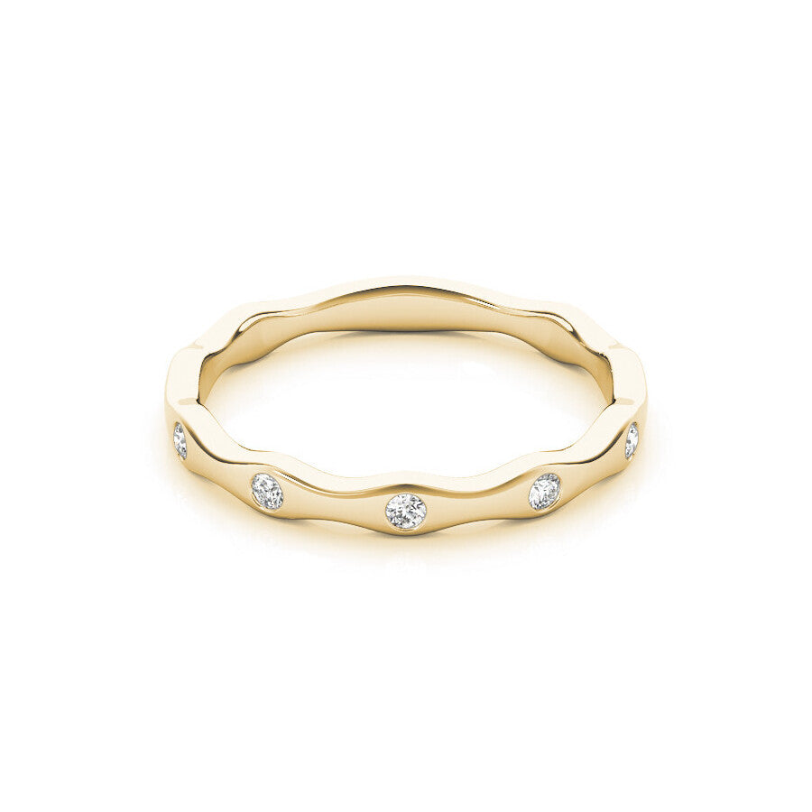 14K Yellow Gold Wavy Diamond Ring