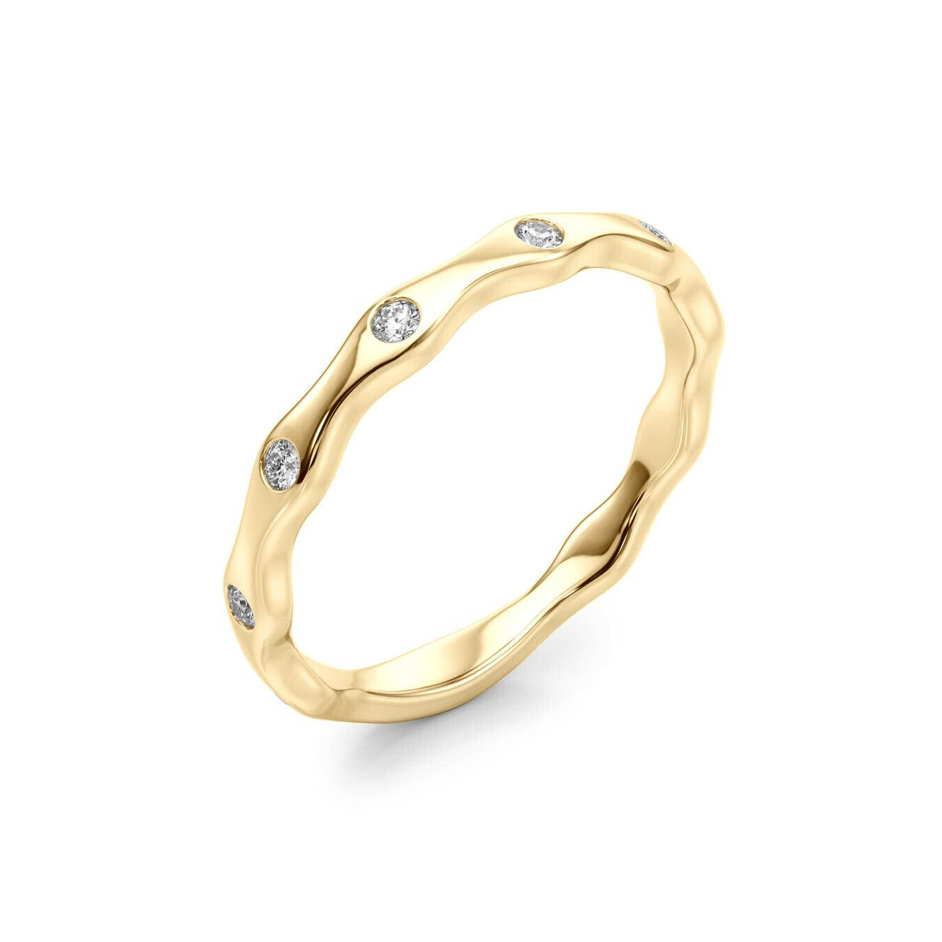 14K Yellow Gold Wavy Diamond Ring