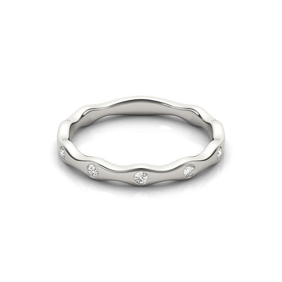 14K White Gold Wavy Diamond Ring