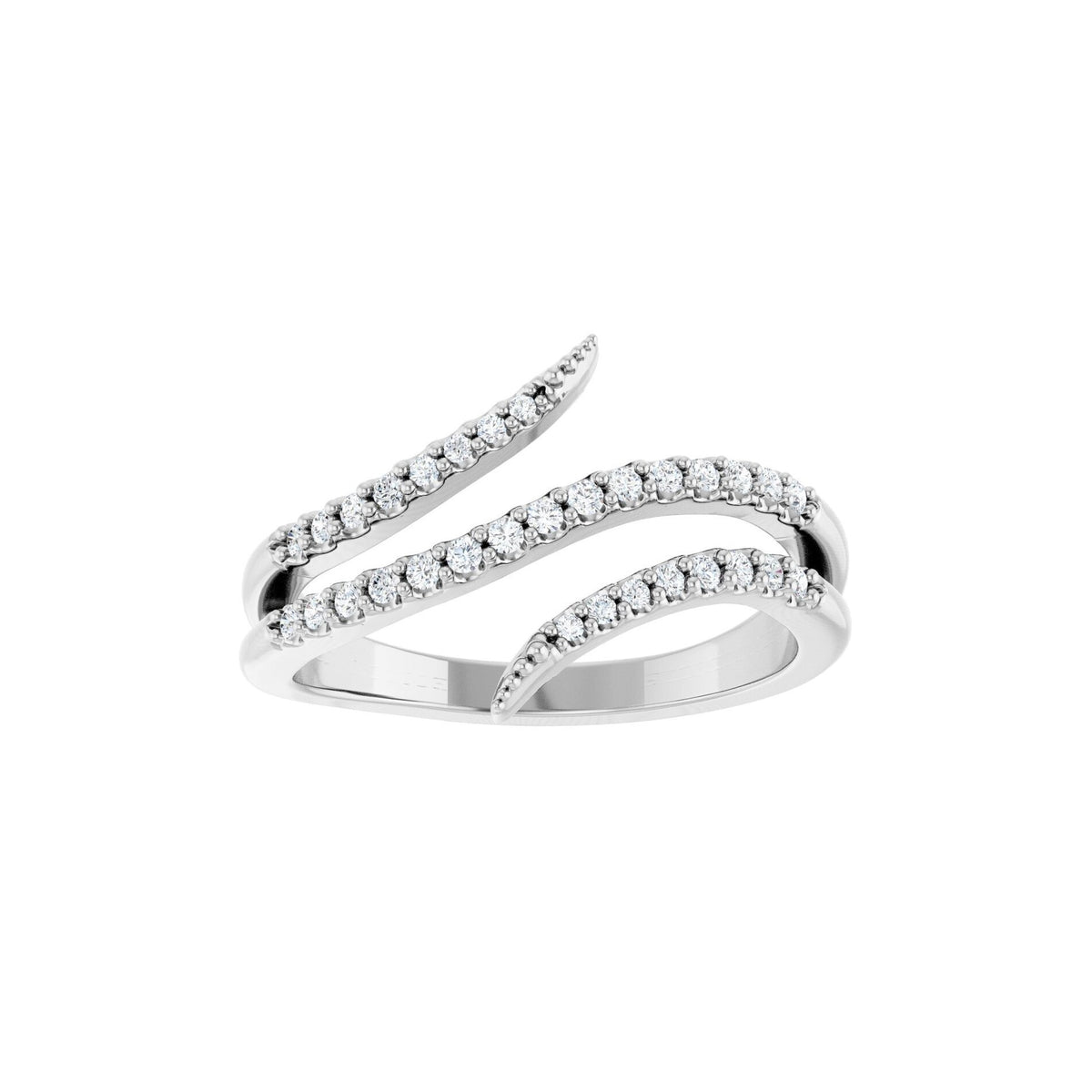 14K White Gold Pavé Diamond Bypass Ring